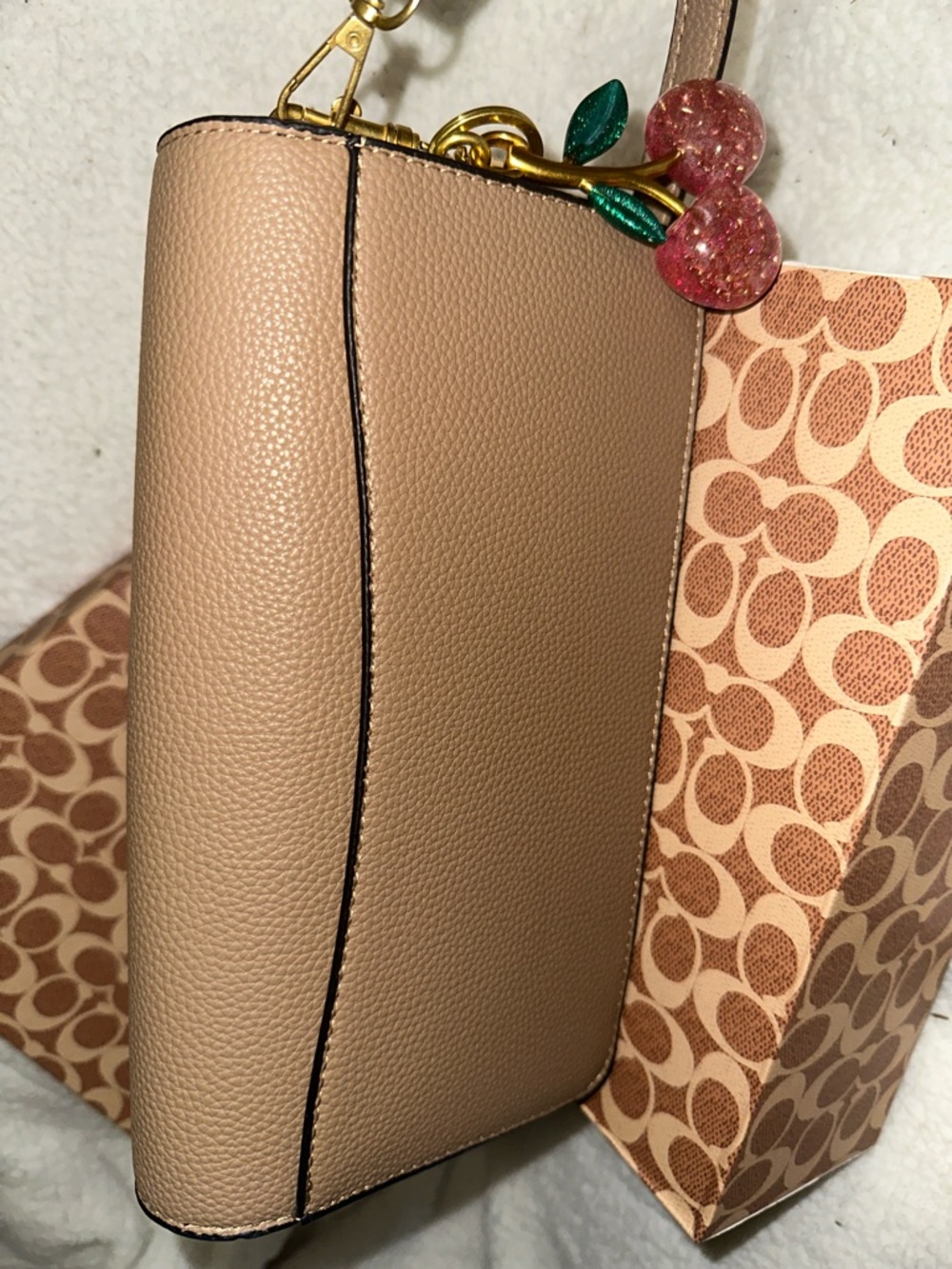 Coach Taupe/Brown Signature Canvas Crossbody with Gold 'C' Hardware - Picture 7 of 9